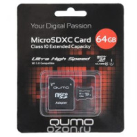 Карта памяти micro SD 64GB Qumo class 10 UHS с адаптером Карта памяти micro SD 64GB Qumo class 10 UHS с адаптером